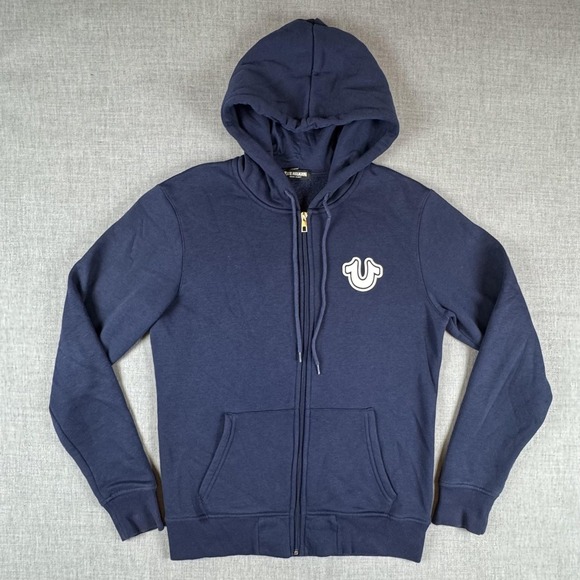 True Religion Other - True Religion Core Hoodie Mens Small Blue Full Zip Buddha Logo Sweatshirt Fleece